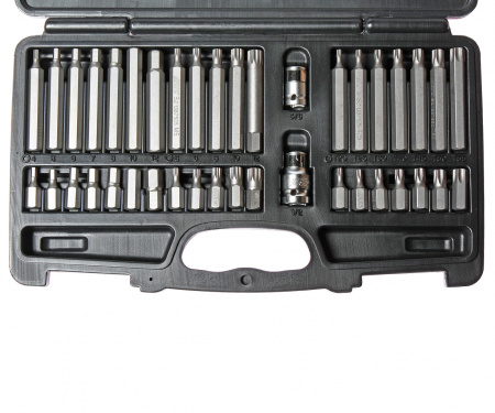 JTC Набор бит 1/2",3/8" SPLINE, TORX, HEX с держателем в кейсе 40 предметов 