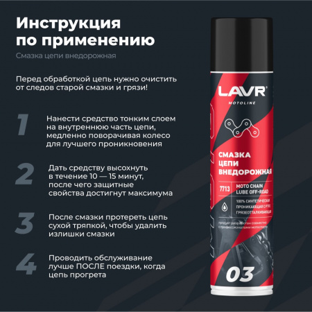 LAVR MOTOLINE Смазка цепи внедорожная для мотоциклов, 400 мл