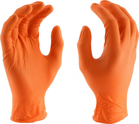 Перчатки нитриловые плотные, оранжевые, размер L., IDEAL GRIP, (уп. 50шт.)