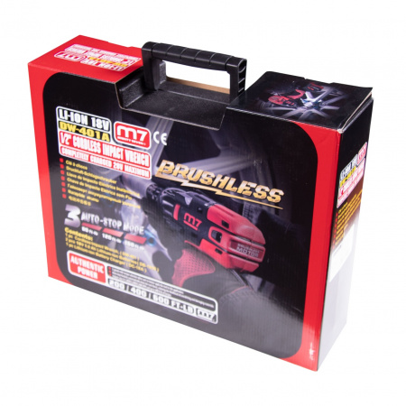 MIGHTY SEVEN Гайковерт ударный аккумуляторный бесщеточный 1/2", 813 Нм, 18 В, 4 предмета, кейс 