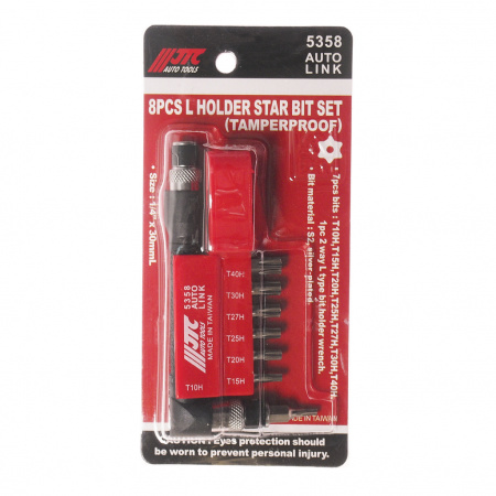 JTC Набор вставок 1/4"DR TORX с отверстием T10H-T40H с Г-образным держателем