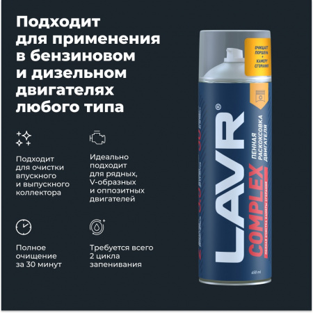 LAVR COMPLEX Раскоксовка двигателя пенная, 650 мл