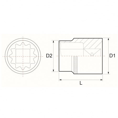 JONNESWAY Головка торцевая 12-гранная 1/2"DR, 24 мм