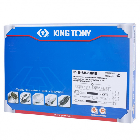 KING TONY Набор торцевых головок 3/8" с принадлежностями, ложемент, 23 предмета