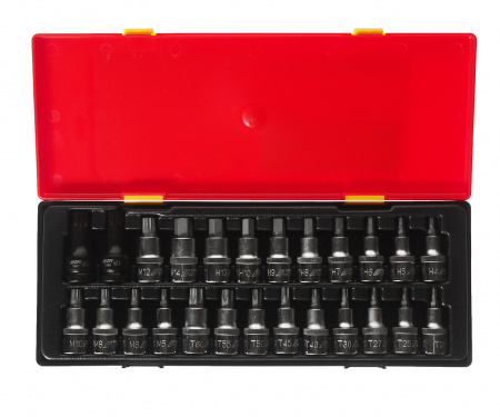 JTC Набор бит-головок 1/2" HEX H4-H14, TORX T20-T60,SPLINE M5-M12 25 предметов