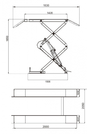 KraftWell Подъемник ножничный короткий г/п 3000 кг напольный, 220 В, цвет синий