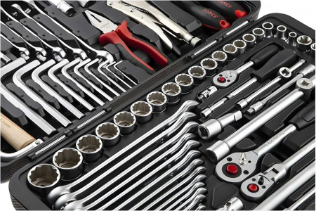 FORCE Набор инструмента 1/4"&3/8"&1/2" 12-гран. головки 4-32 мм, E4-E20, 142 пр